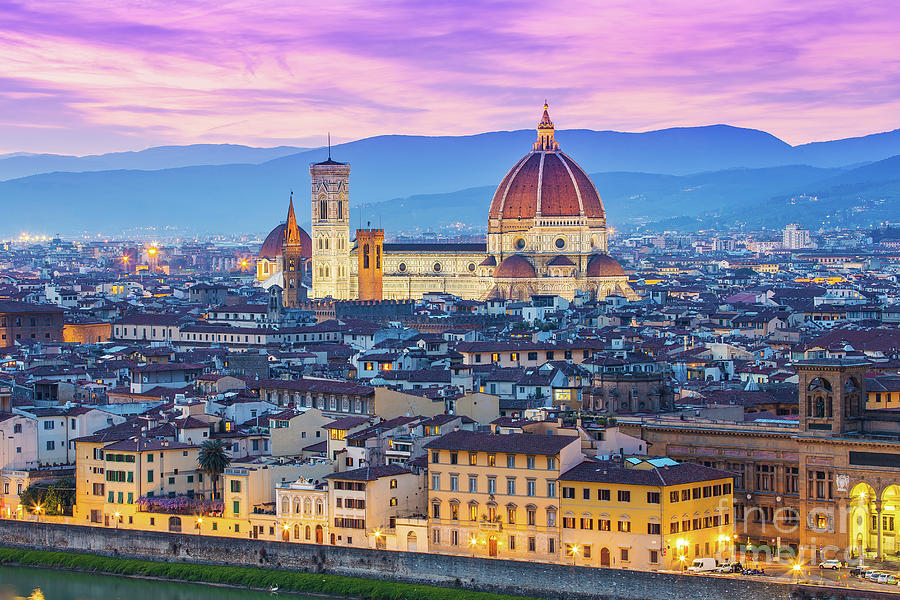 Night View Of Florence City Skyline In Tuscany Italy Photograph By 