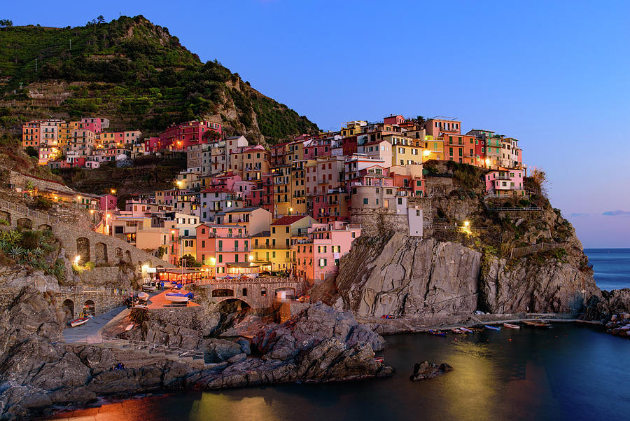 Night view of Manarola in Cinque Terre Photograph by Chun Ju Wu