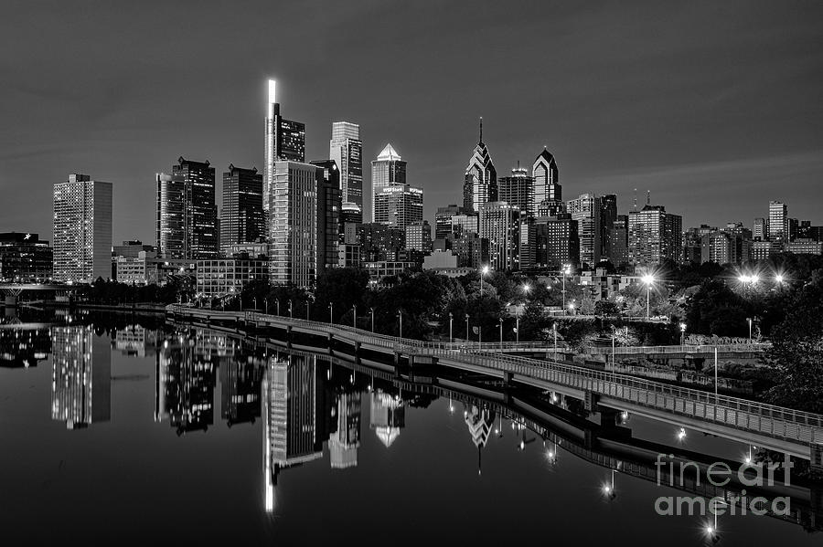 Night View of Philadelphia Skyscrapers on Schuylkill River 2 Photograph by Bob Phillips
