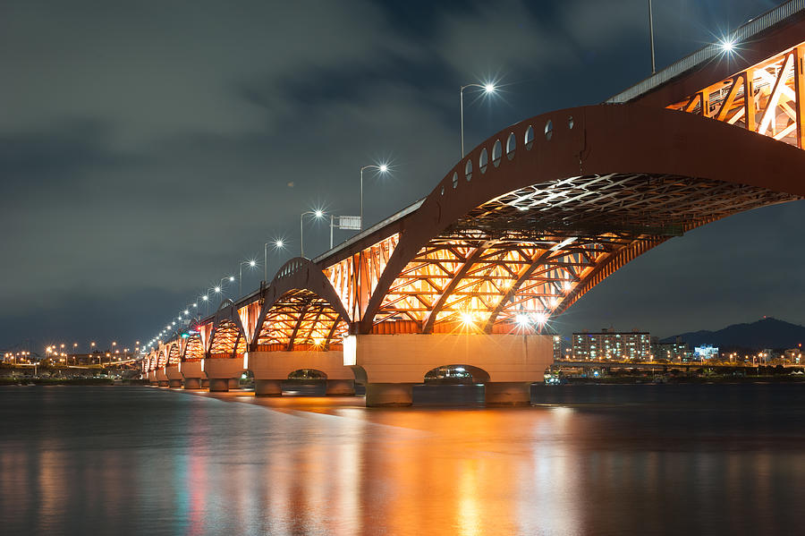 Night view of Seongsan Bridge Photograph by H.w.