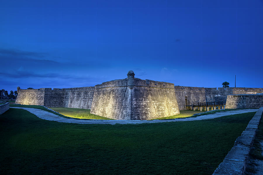 Night view of the Castillo de San Marcos, National Monument Photograph by Lee Smith