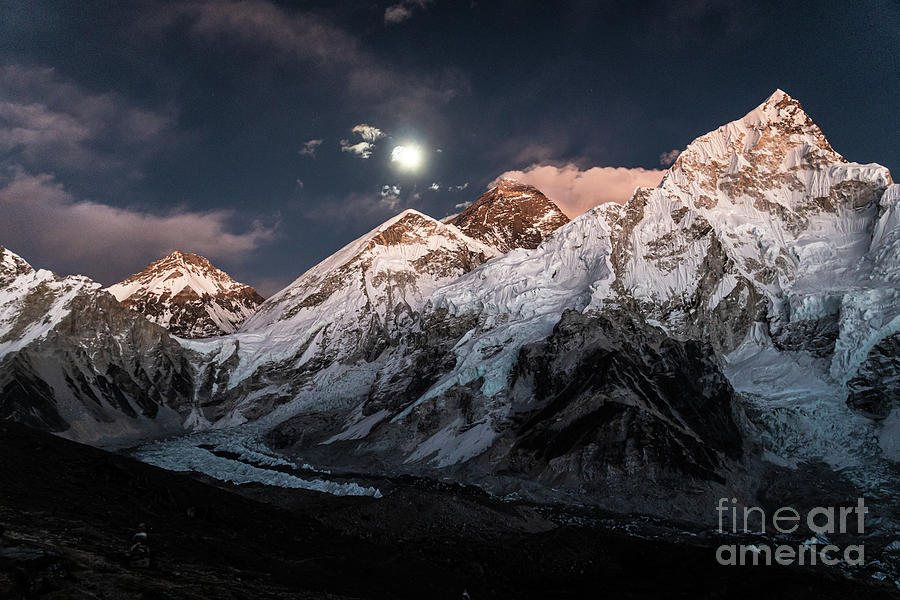Night view of the moonlight over Mt Everest from the Kala Pathar Photograph by Didier Marti