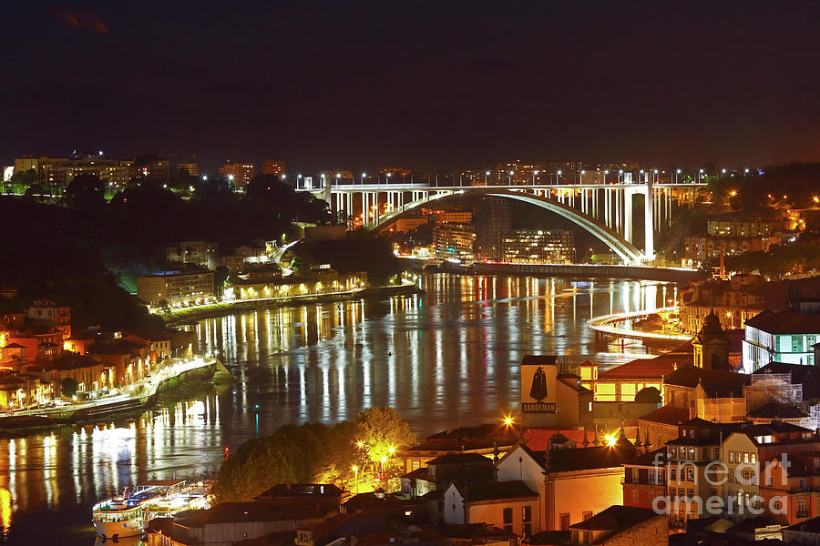 Bridge Photograph - Night view of the Ponte da Arrabida Bridge Porto Portugal by James Brunker
