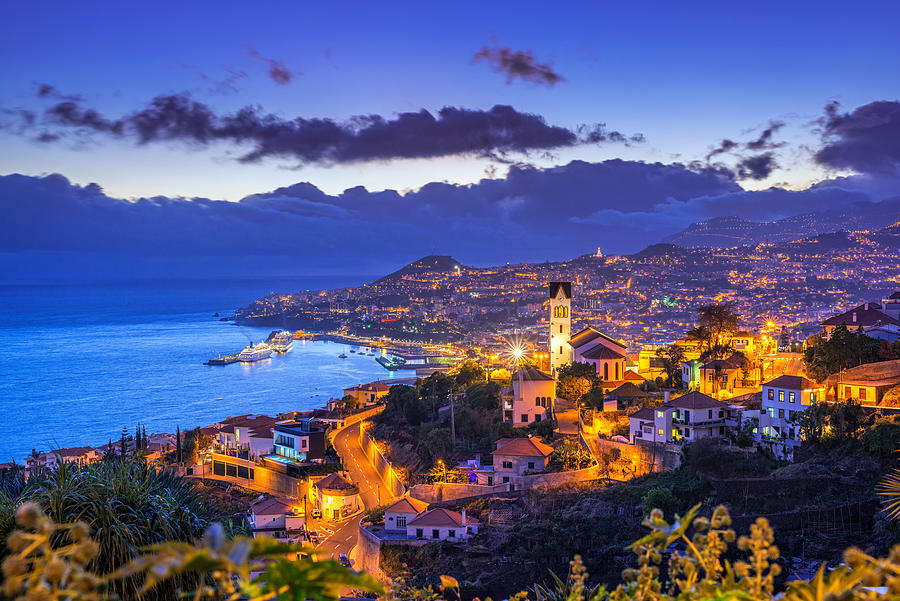 Night view on Funchal on Madeira Photograph by Juergen Sack