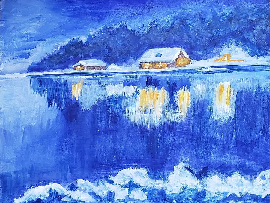 Night winter landscape Painting by Olga Malamud-Pavlovich