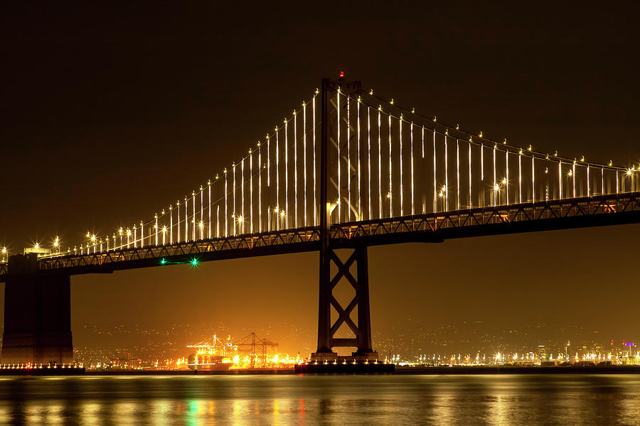 Night with San Francisco Bay Bridge Lights Photograph by Bonnie Follett