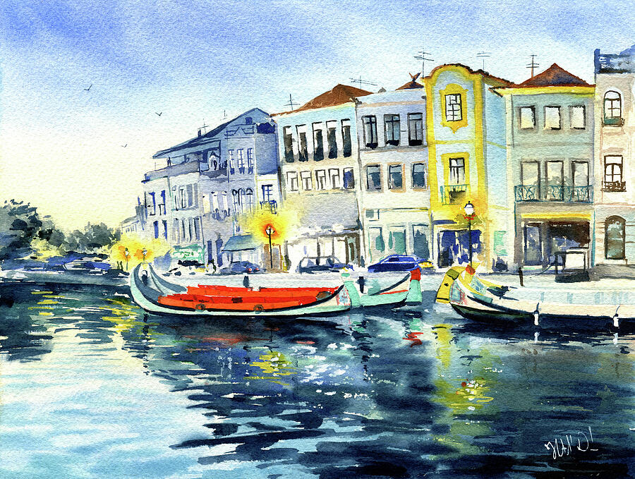 Nightfall in Aveiro Portugal Painting Painting by Dora Hathazi Mendes Nightfall in Aveiro Portugal Painting Painting by Dora Hathazi Mendes