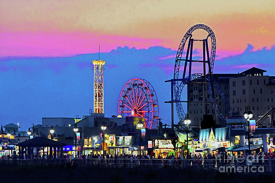 Nightfall on Boardwalk Amusement Park Photograph by Regina Geoghan