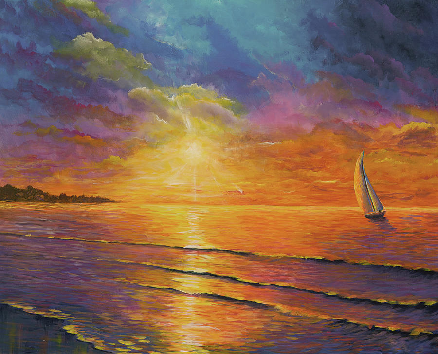 Nightfalls Opening Scene, Sunset Seascape Painting
