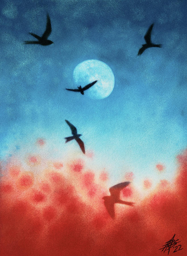 Bird Mixed Media - Nighthawks with Waxing Gibbous by Robin Street-Morris