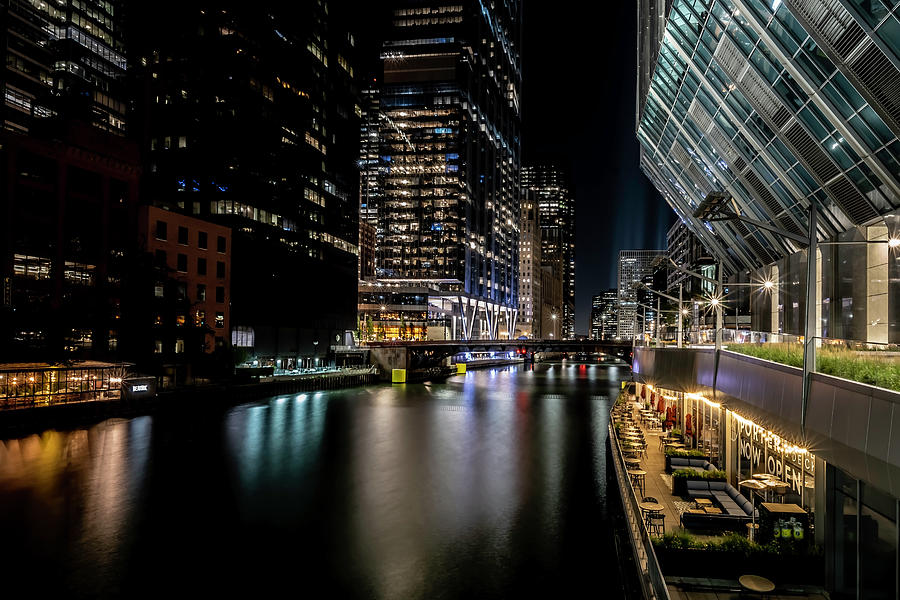 NIghtime Chicago River view Photograph by Sven Brogren