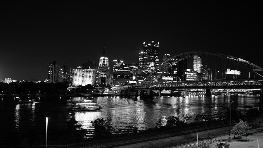 Nightime Pittsburgh Black and White Photograph by Steve Templeton