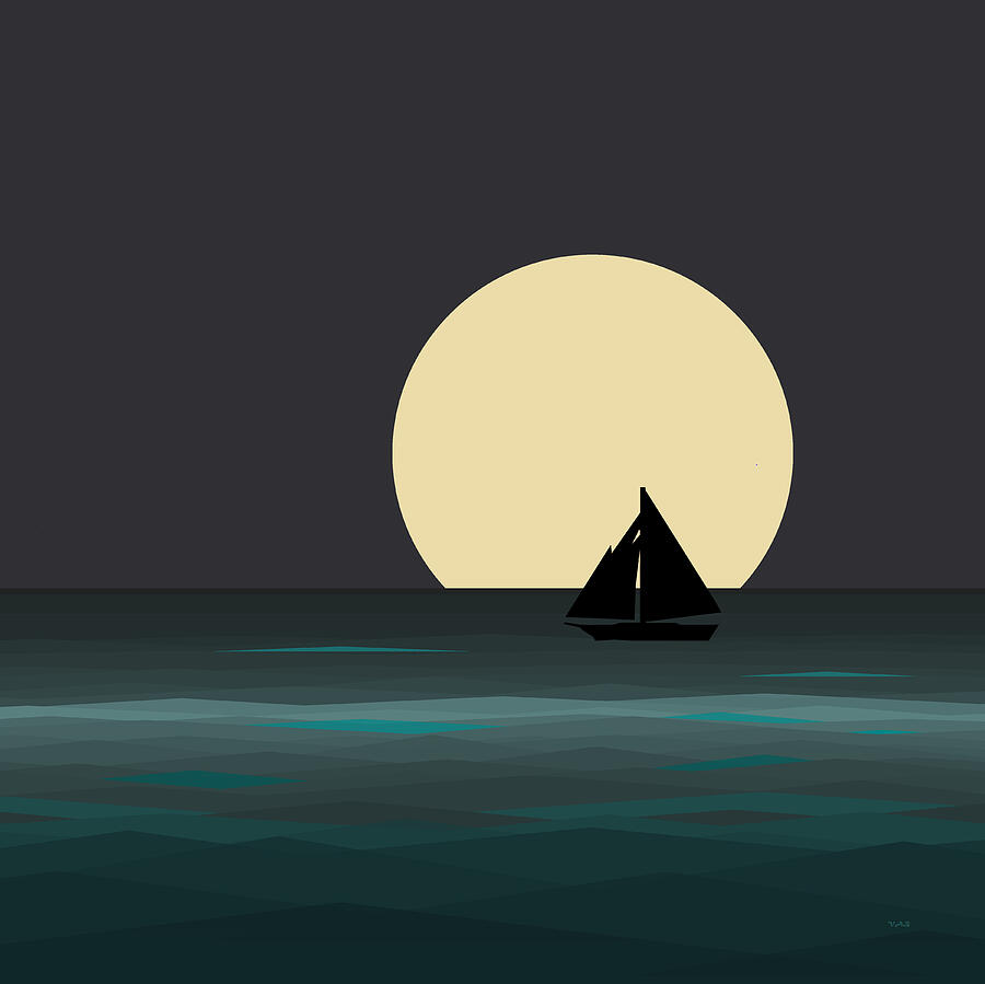 Nights at Sea Under a Full Moon Digital Art by Val Arie