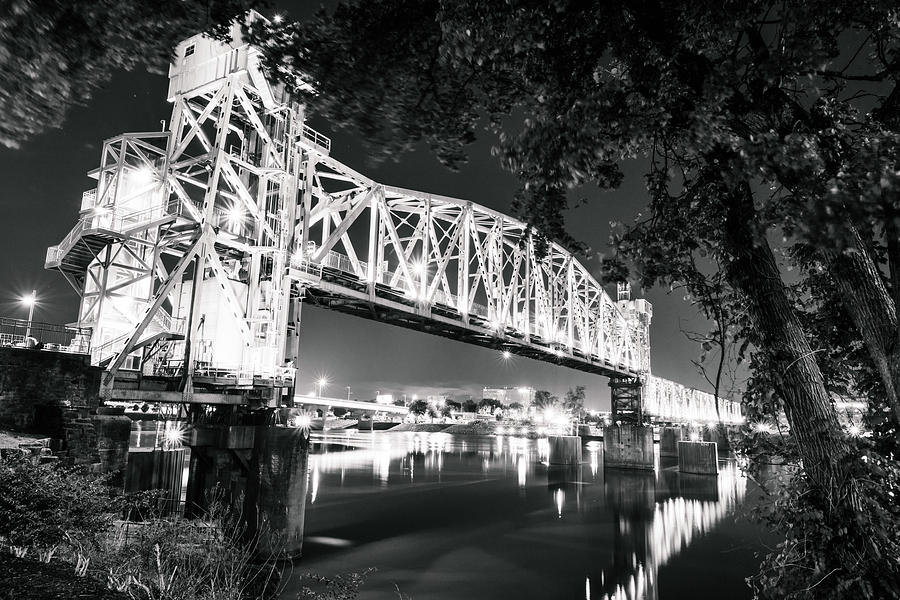Nights Embrace At The Little Rock Arkansas Junction Bridge - Black And White Edition Photograph