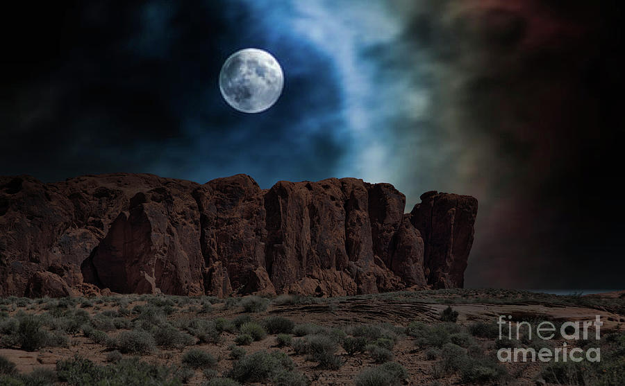 Nature Photograph - Nights Moon Over Pillars Valley of Fire  by Chuck Kuhn