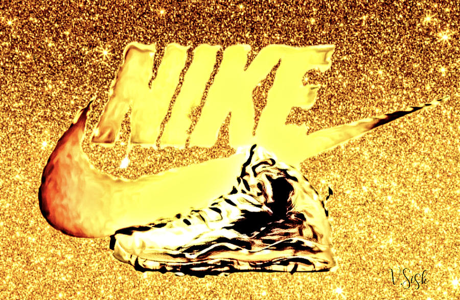 Nike Painting -  Nike Solid Gold Ovo X Air Jordan by Vanessa Sisk