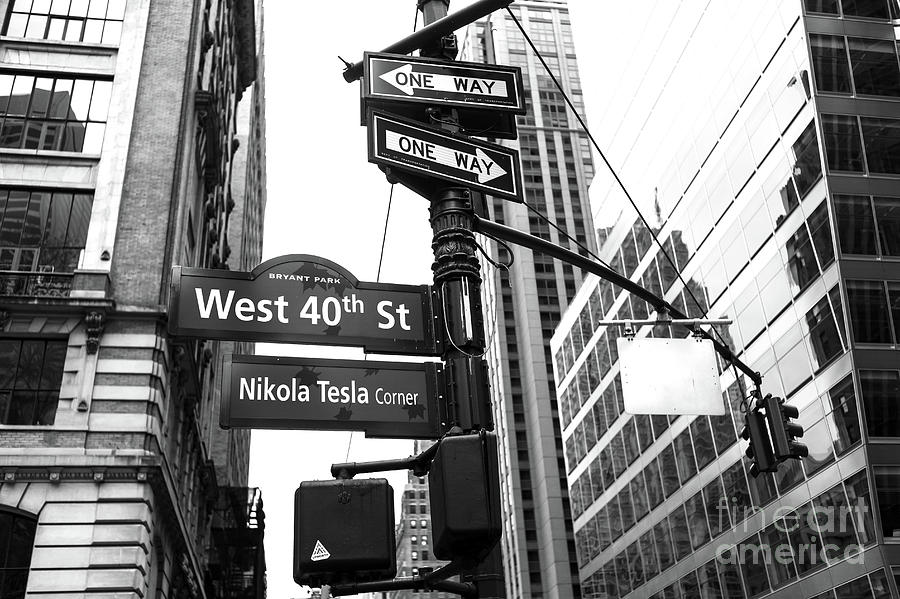 Nikola Tesla Corner in New York City Photograph by John Rizzuto - Fine