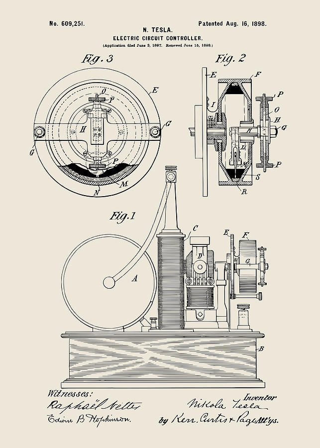 Nikola Tesla Patent Digital Art by Sam Kal - Fine Art America