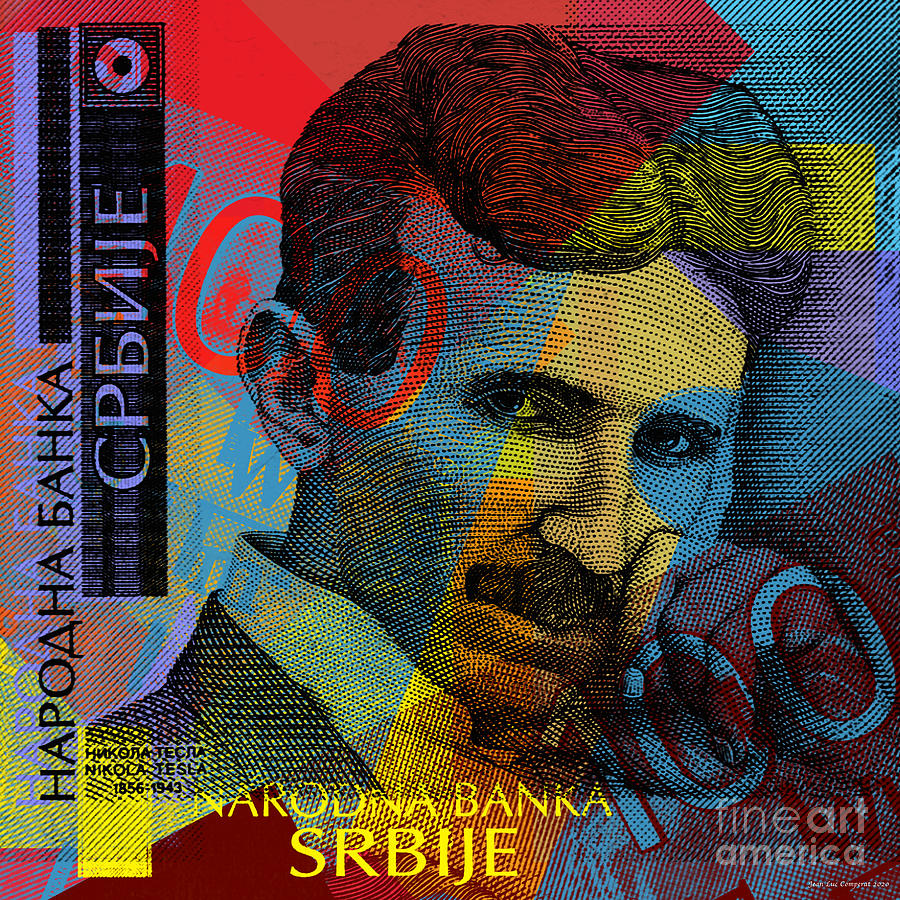 Nikola Tesla Pop Art - 100 dinar banknote Digital Art by Jean luc Comperat