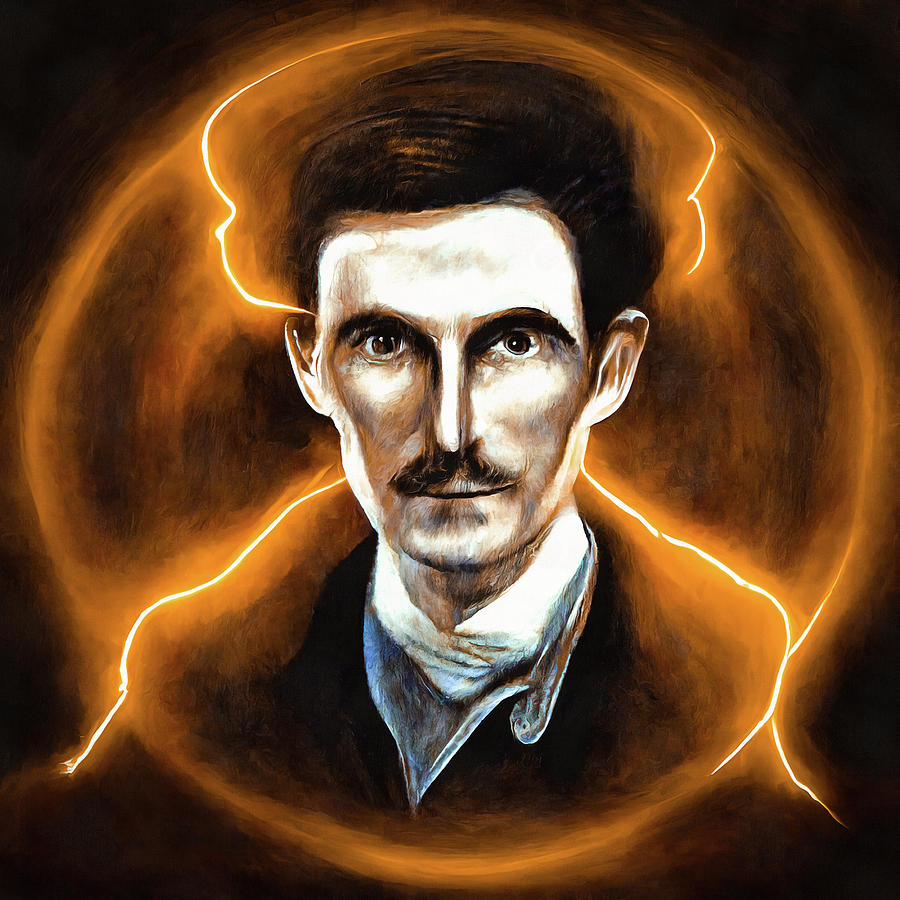 Nikola Tesla Portrait 01 Painting by Matthias Hauser | Pixels