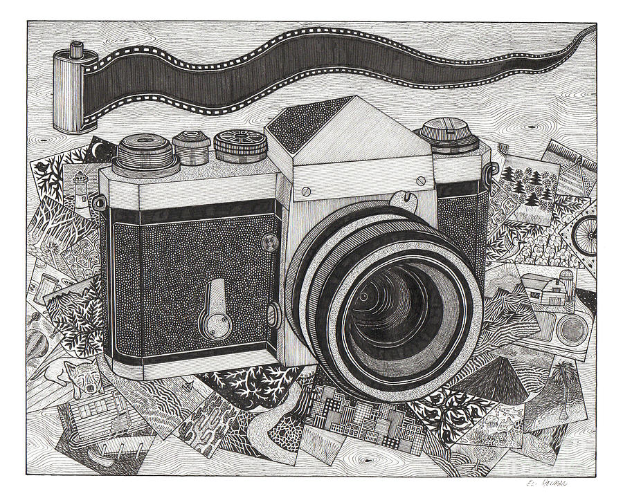 vintage camera drawing nikon