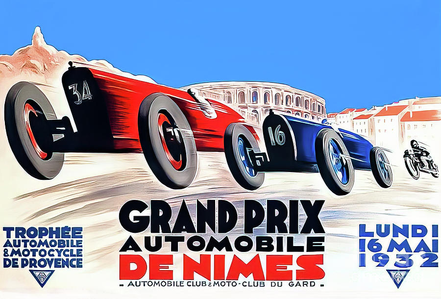 Nimes 1932 Grand Prix Drawing by M G Whittingham