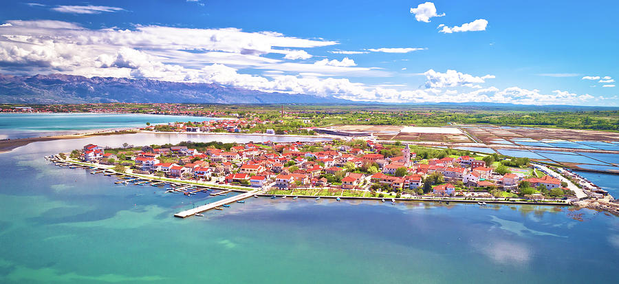Nin. Historic town of Nin laguna aerial panoramic view with Vele Photograph by Brch Photography