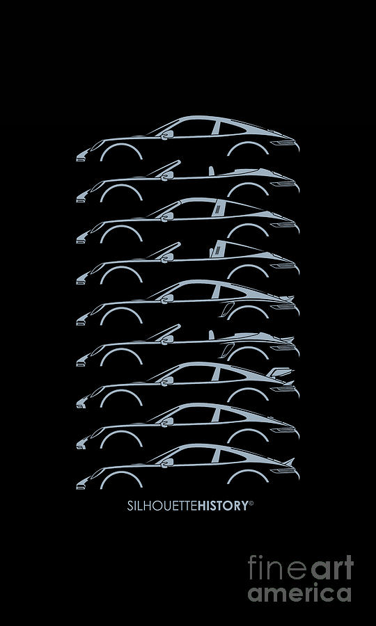 Car Digital Art - Nine 8th Boxer Sports Car Silver SilhouetteHistory by Gabor Vida