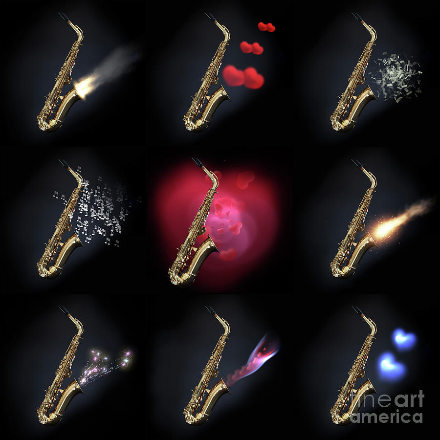 Nine saxophones music concept artwork Photograph by Simon Bratt Fine