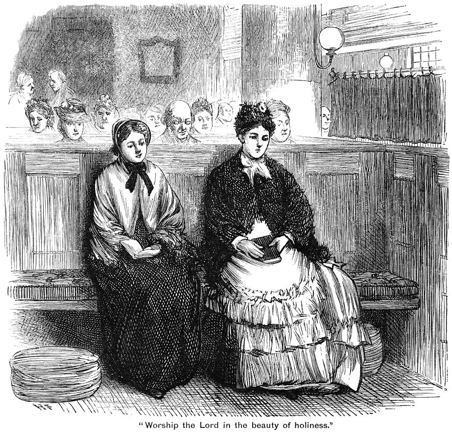 Nineteenth century worshippers in a church Drawing by Whitemay