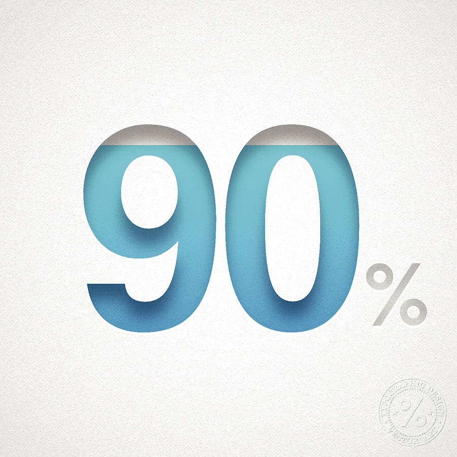 Ninety Percent Design (90%) - Blue number on Watercolor Paper Drawing by Bgblue