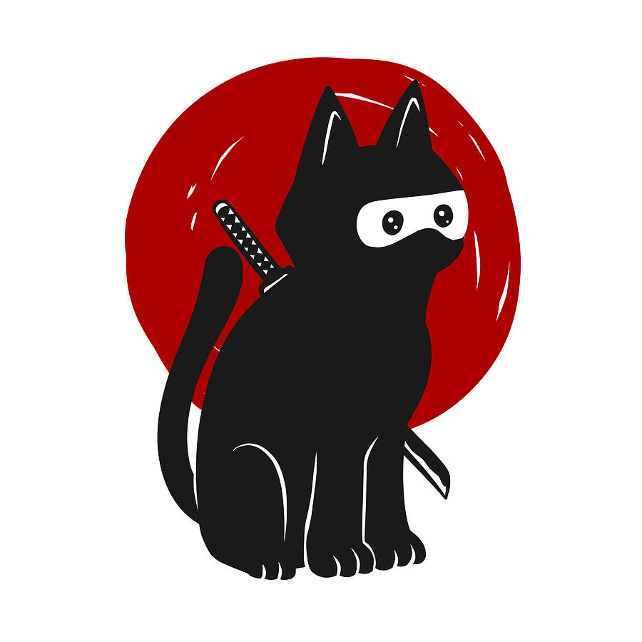 Ninja Cat Silhouette Drawing by Johnnie Art - Fine Art America