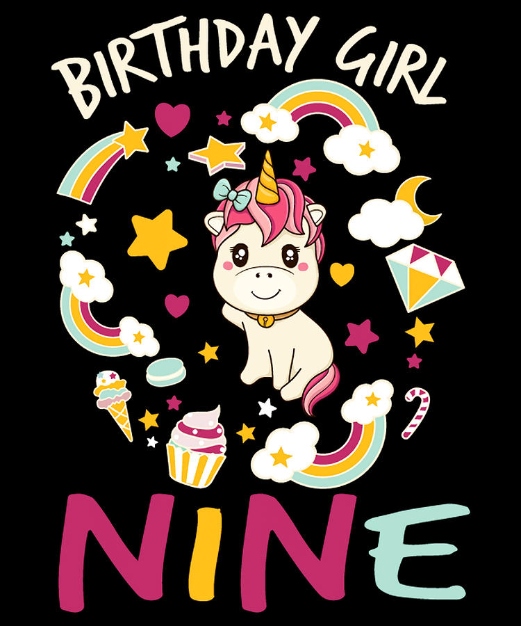 ninth birthday girl unicornfunny animals Poster Painting by Taylor Shaw ...