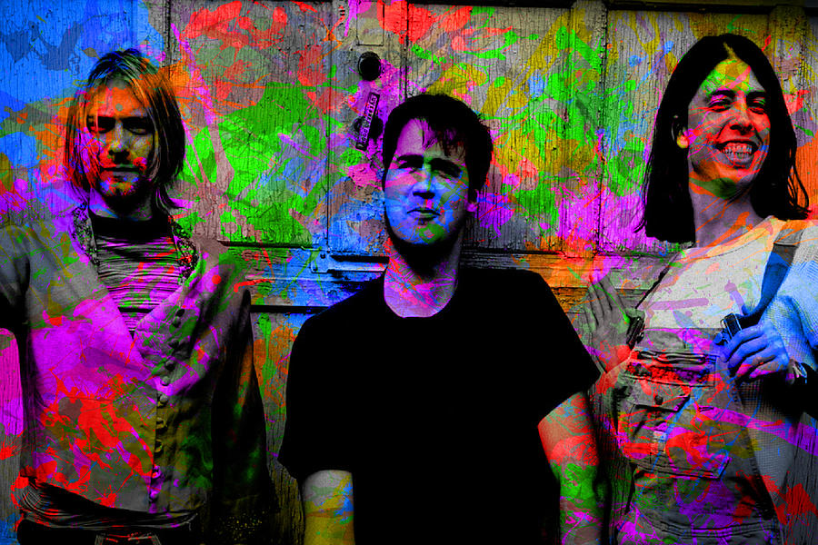 Kurt Cobain Mixed Media - Nirvana Band Paint Splatters Portrait by Design Turnpike