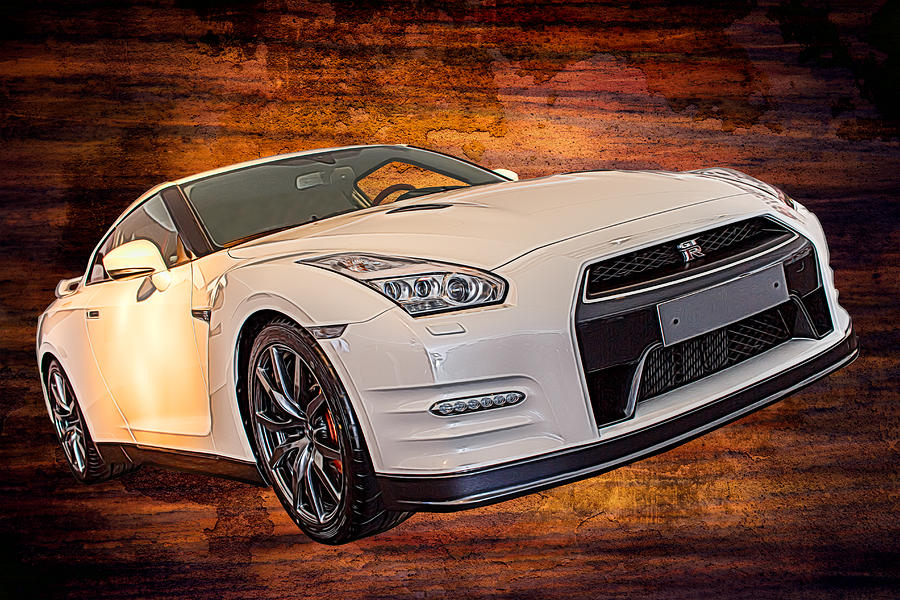 Nissan GT-R on Weathered Wood Effect Background Mixed Media by Rick Deacon