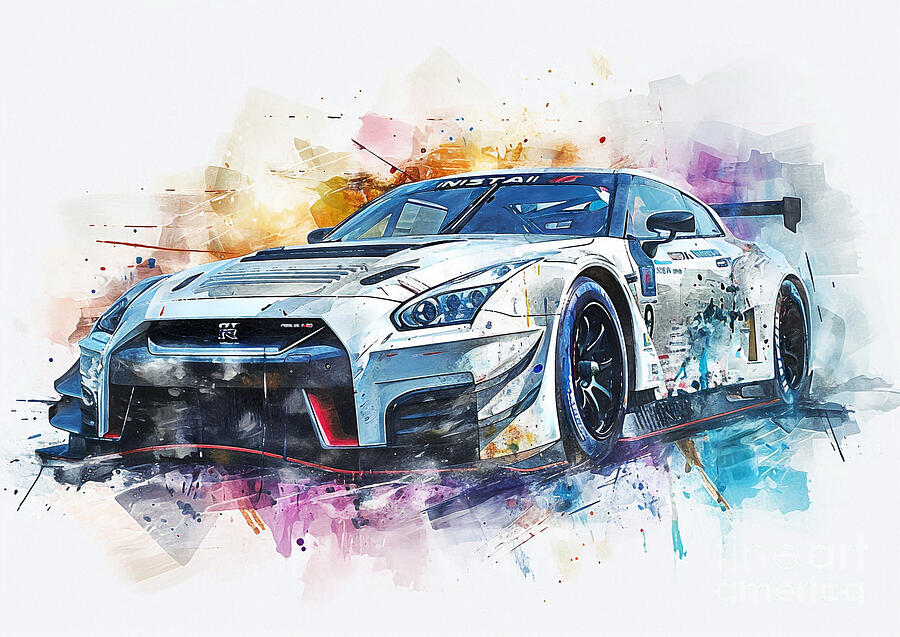 Sports Car Painting - Nissan GTR Nismo GT3 auto vibrant colors by Clark Leffler