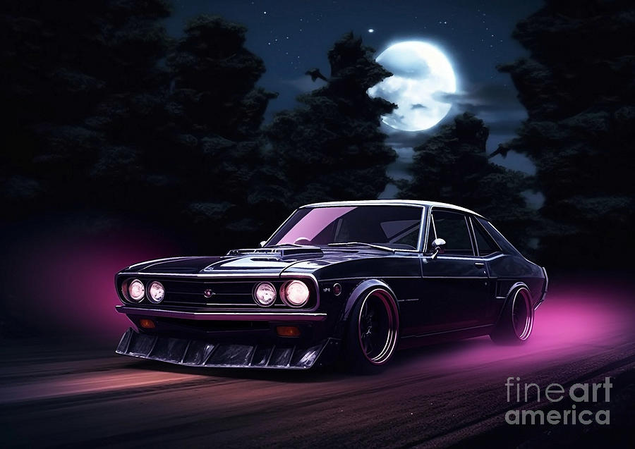 Nissan Skyline C210 And Moon Jdm Nighttime Style Drawing