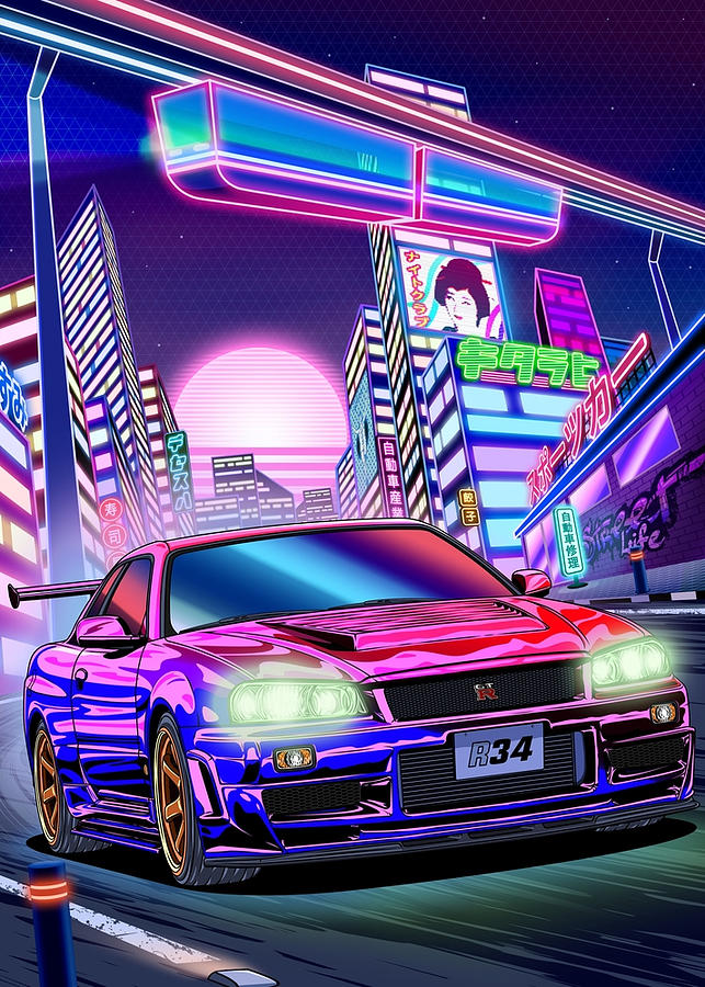 Nissan Skyline GTR R34 Vaporwave Poster Painting by Moore Tanya | Pixels