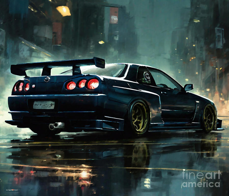 Nissan Skyline R34 Supercars Tuning Drawing by Cortez Schinner - Fine ...