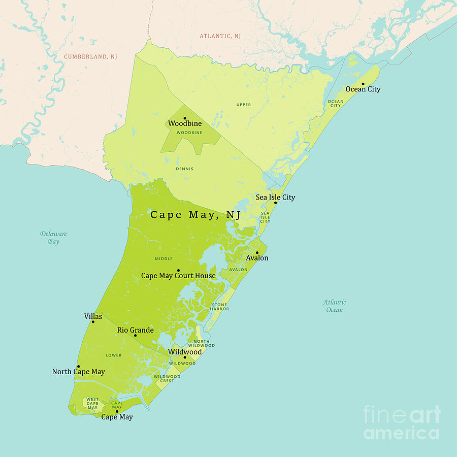 Nj Cape May County Vector Map Green Frank Ramspott 