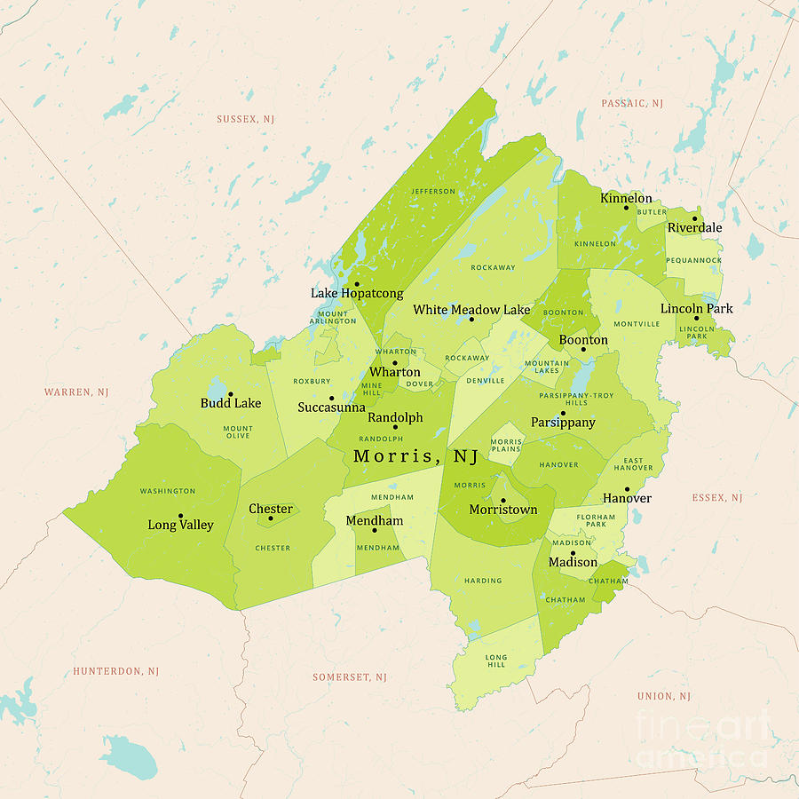 Madison Digital Art - NJ Morris County Vector Map Green by Frank Ramspott