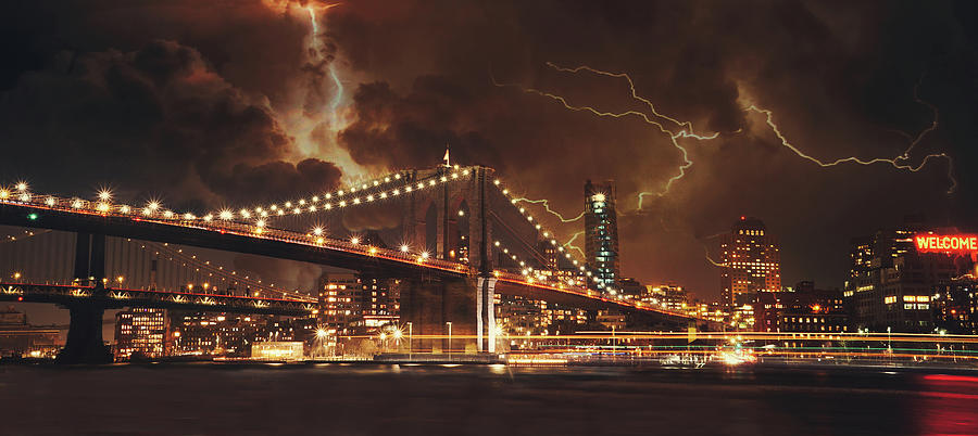 Lightning over the Brooklyn Bridge  Photograph by Montez Kerr