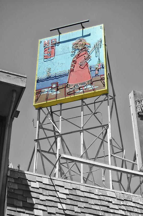 No 9 Fishermens Grotto Iconic Billboard at Fishermans Wharf San Francisco Color Splash BW Photograph by Shawn OBrien
