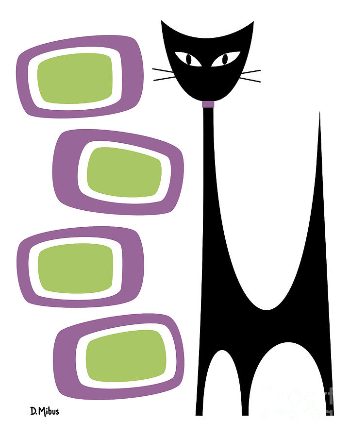 No Background Atomic Cat Purple Green Digital Art by Donna Mibus