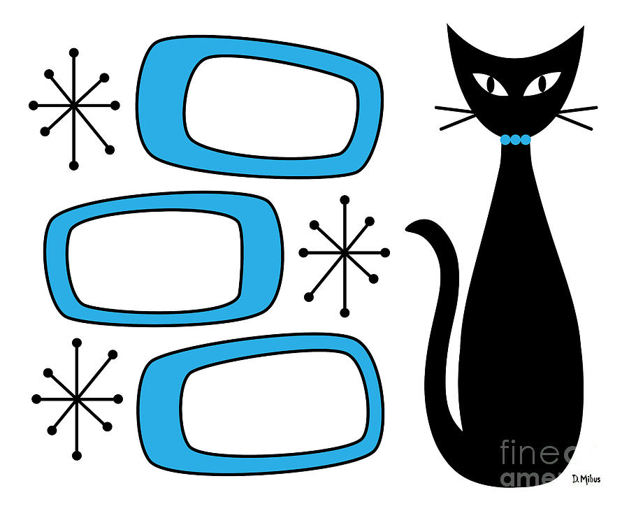 No Background Cat with Oblongs Blue Digital Art by Donna Mibus