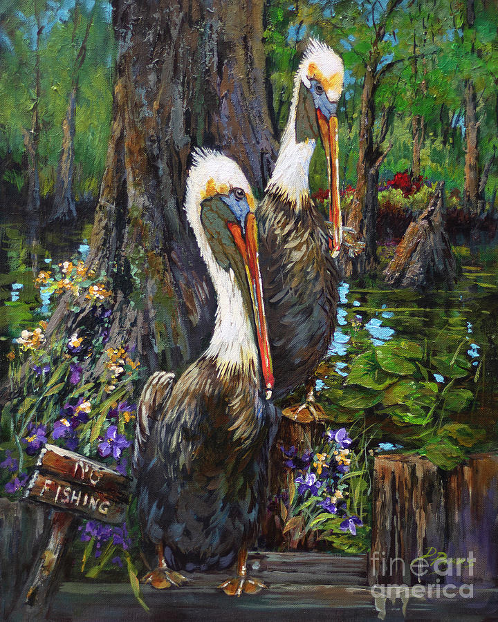 No Fishing - Louisiana Pelicans Painting by Dianne Parks