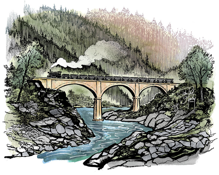 No Hands Bridge over the American River Drawing by John Paul Stanley