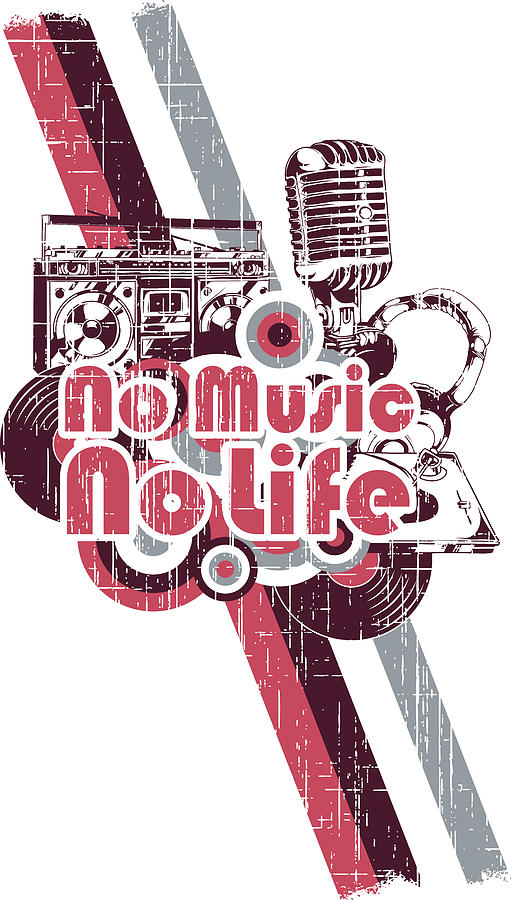 Music Digital Art - No Music No Life Retro Style Studio by Jacob Zelazny