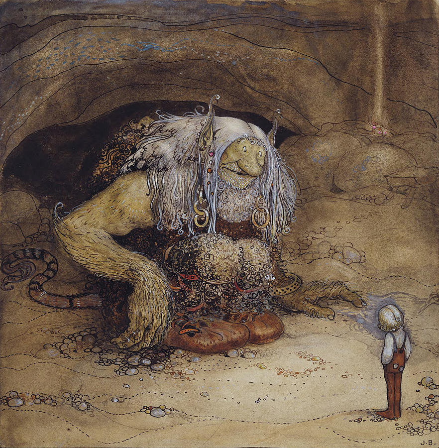 No, Sicken Little Putty Bags, Shouted the Troll Drawing by John Bauer
