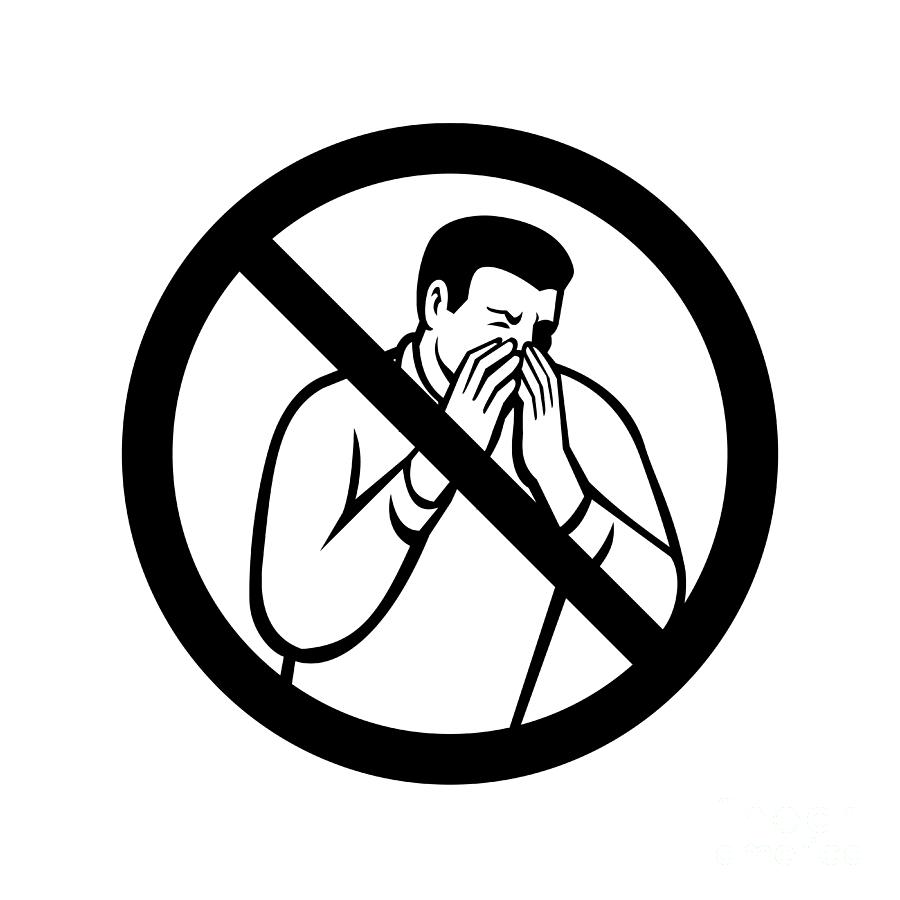 No Sneezing Or Coughing Into Hand Sign Black And White Digital Art